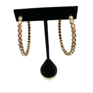 Antiqued Brass Crystal Hoop Earrings